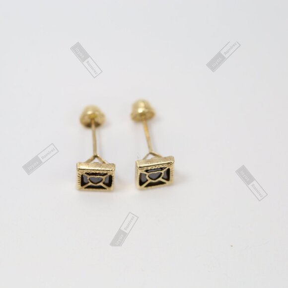 5mm Solid 14K Gold Square Stud Earrings with Black Heart Center • Elegant Design - Picture 5 of 8